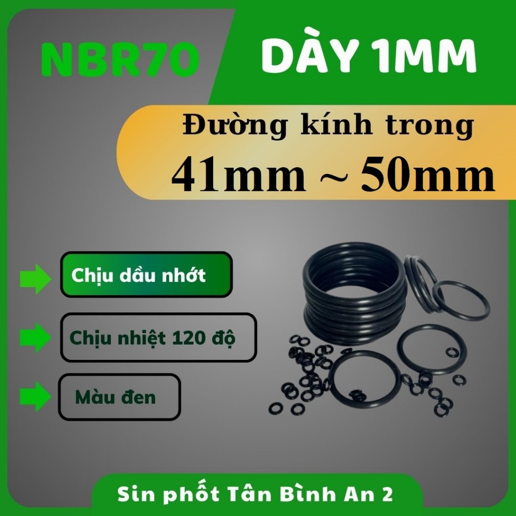 Gioăng N70 dày 1mm (lỗ trong từ 41mm đến 50mm) Combo 10 cái - vòng đệm cao su oring/ gioăng