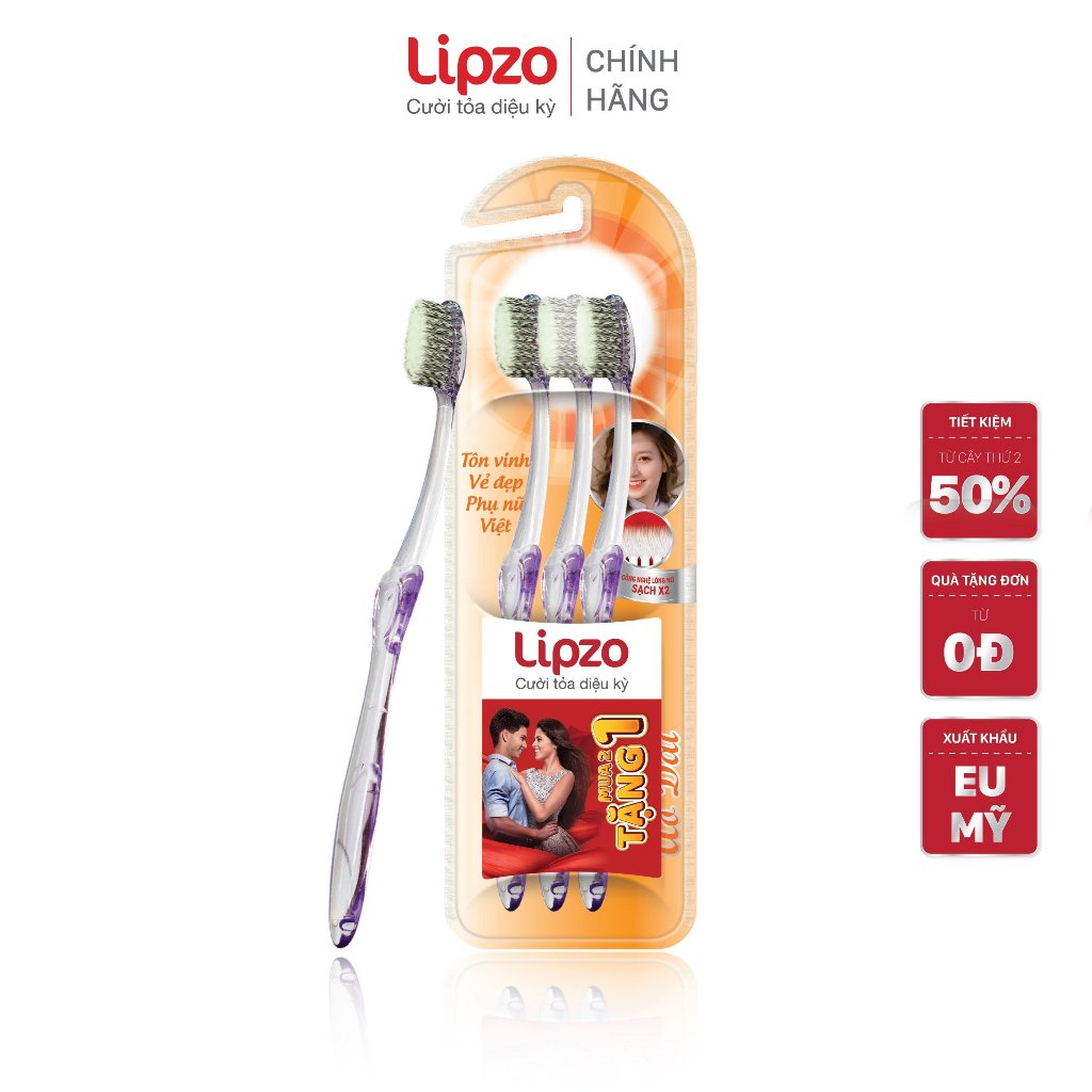 Bộ Ba Bàn Chải Bàn Chải Đánh Răng Lipzo Áo Dài Dành Cho Người Lớn Công Nghệ Chỉ Tơ Xoắn Kép Siêu Mềm Mảnh