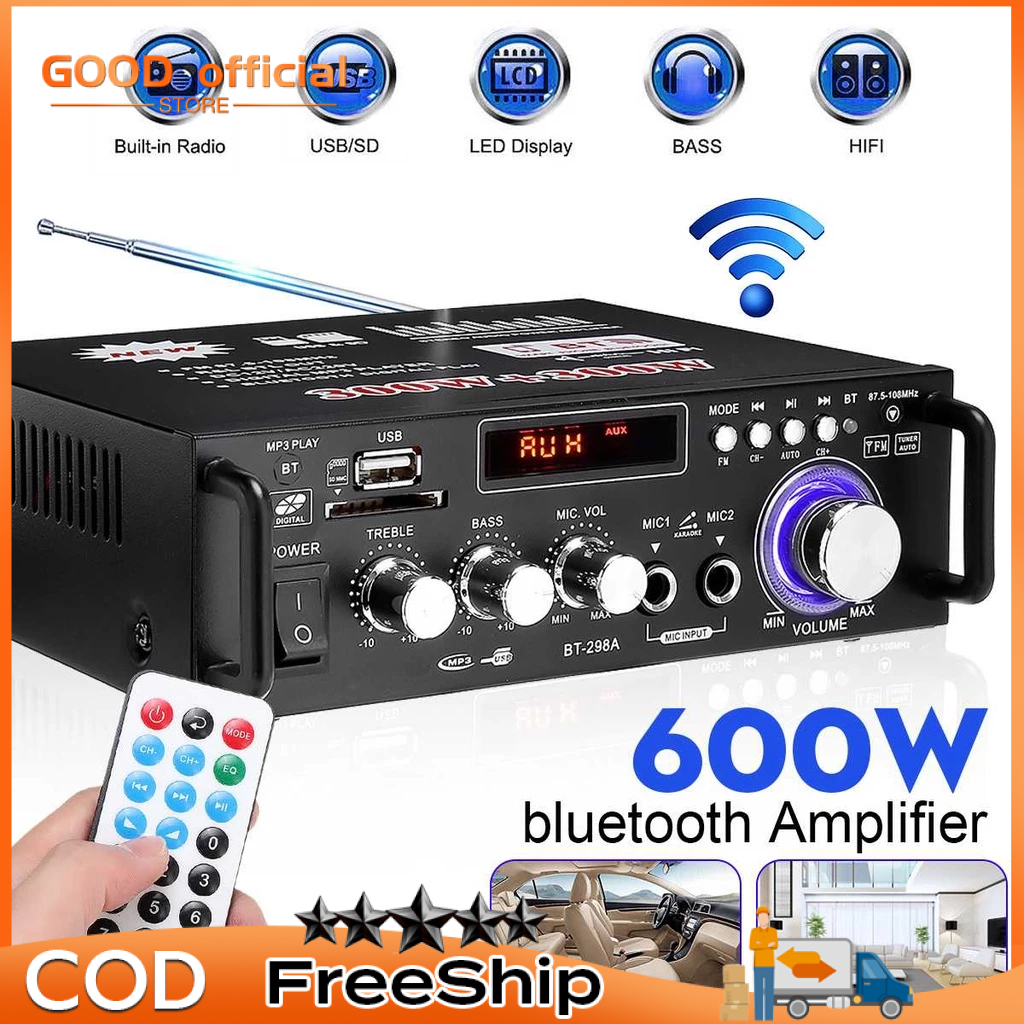 Amply Bluetooth Mini công suất lớn BT-298A 600W kết nối USB, audio, thẻ nhớ... 220v 12V DC