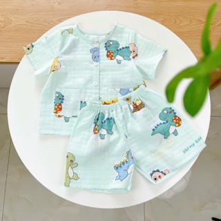 Pijama bé trai tay ngắn quần đùi xô cotton Áo Lá Homewear A105, đồ bộ cộc tay cho bé trai