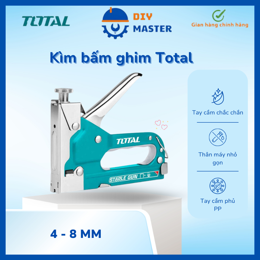 Dụng cụ bấm gim TOTAL THT31140 kềm bấm ghim đường kính gim 0,7mm, chiều dài 4-8mm,  bấm nhẹ, thao tá
