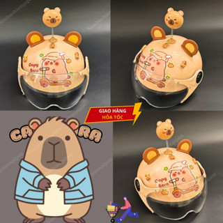 Mũ bảo hiểm hình Capybara gắn kính kèm phụ kiện, nón bảo hiểm chính hãng Long Thanh có tem kiểm định bảo hành 12 tháng