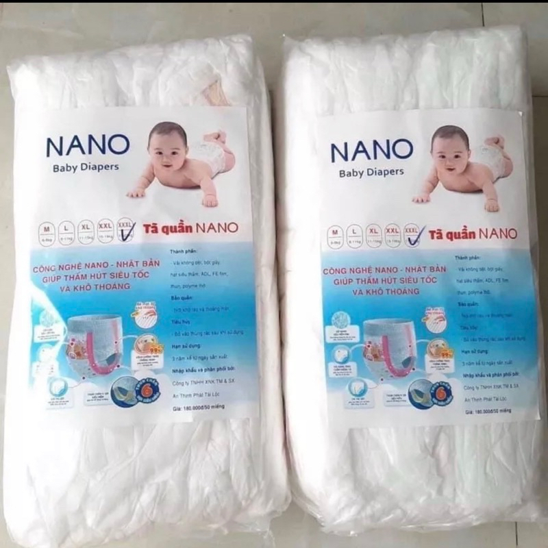 Tã bỉm quần NANO 100 chiếc đủ size M/L/XL/2XL/3XL bỉm dáng ôm, thấm hút tốt, mẫu mã đa dạng