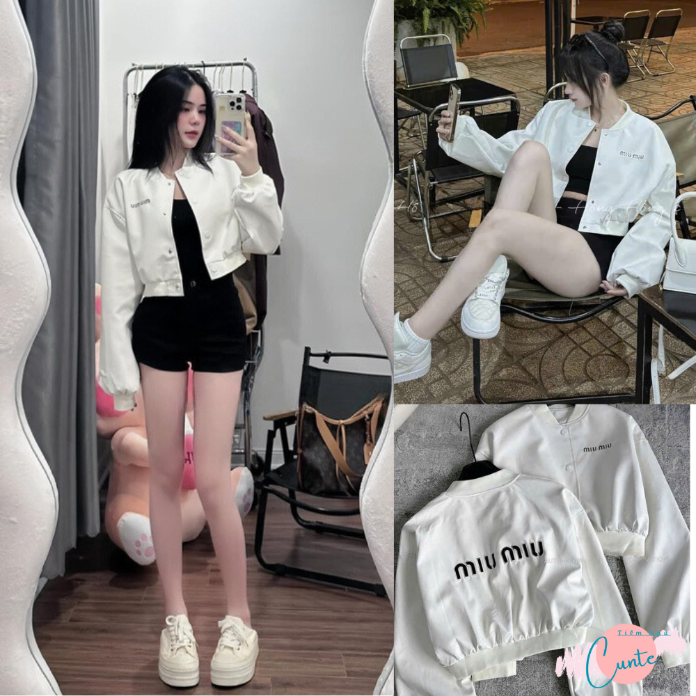  Áo khoác da MUI MUI dáng croptop basic trẻ trung năng động áo bomber nữ da hai lớp dày dặn cao cấp 