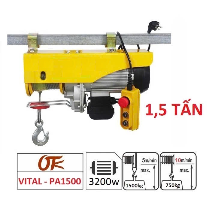 máy tời điện 1,5 tấn - máy tời treo