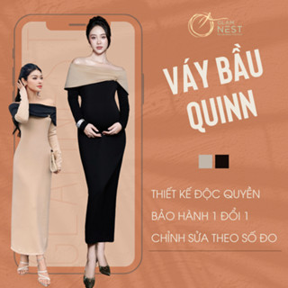 Váy Bầu Body Dáng Dài Mùa Thu Đông Dài Tay 2 Màu Basic Đen Be Hàng Thiết Kế Chính Hãng Glam Nest QUINN VD059
