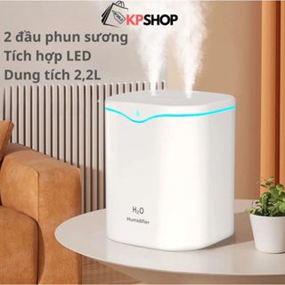 Máy phun sương, máy xông tinh dầu tạo ẩm, làm thơm phòng 2,2L, 2 lõi phun, nhiều chế độ, tích hợp đèn ngủ LED nhiều màu