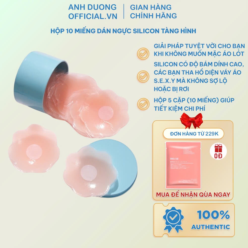 Miếng Dán Ngực Silicon Dán Ti Tàng Hình , Hộp 5 Cặp Sử Dụng Nhiều Lần