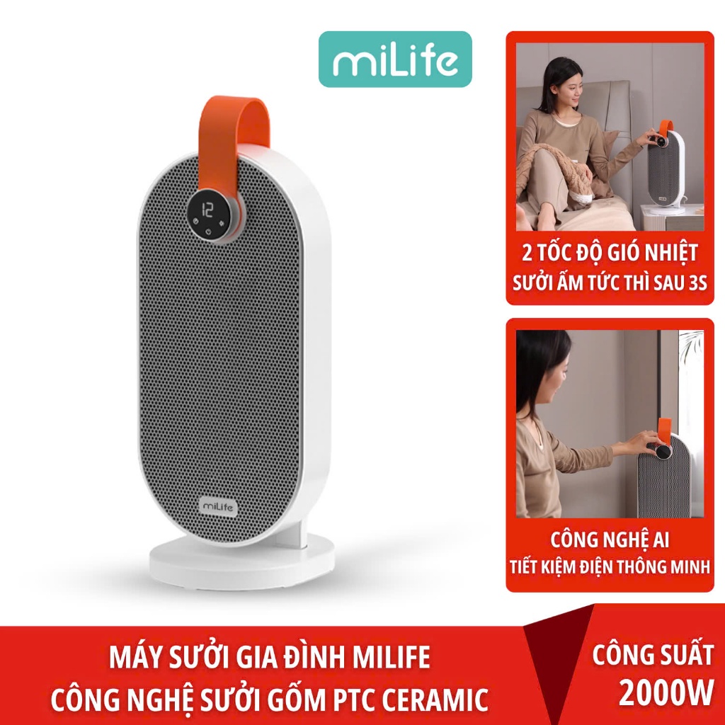  Máy Quạt sưởi gốm Mini Milife không làm khô da sưởi ấm phòng nhanh với 2 tốc độ gió nhiệt 
