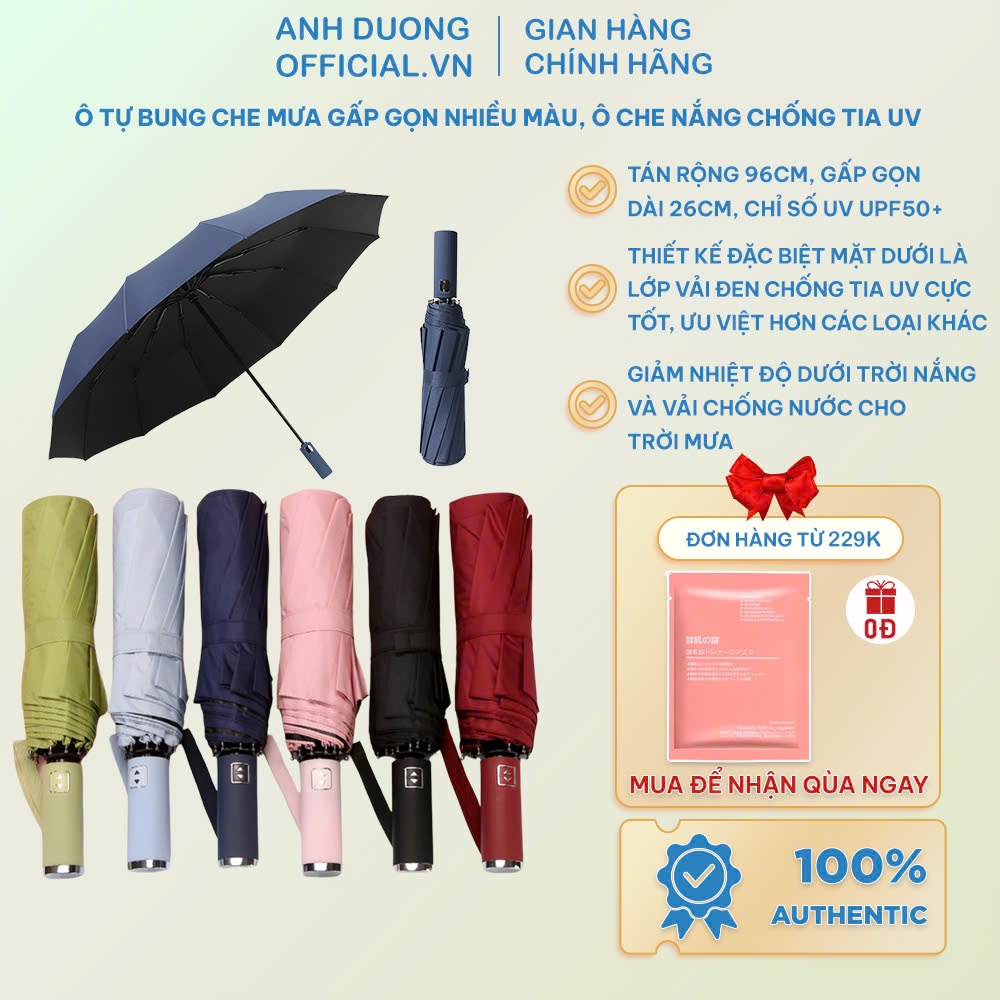Ô Tự Bung Che Mưa Gấp Gọn Nhiều Màu, Ô Che Nắng Chống Tia UV Ngoài Trời, Dù Gấp Tự Động Rất Nhỏ Gọn Bỏ Vừa Balo Loại To