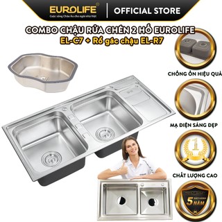 Combo chậu rửa chén eurolife el-c7 + chậu inox nhỏ có xả eurolife el-r7