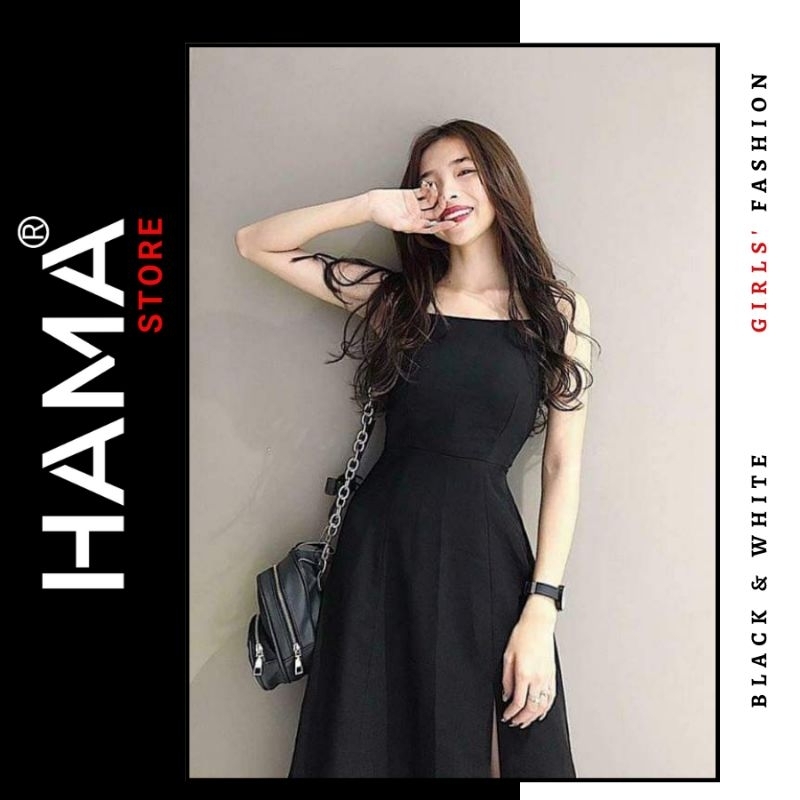 ĐẦM 2 DÂY hở lưng HAMA STORE H7 - KHOEN LỖ PHÍA SAU cách điệu, dạo phố sang chảnh