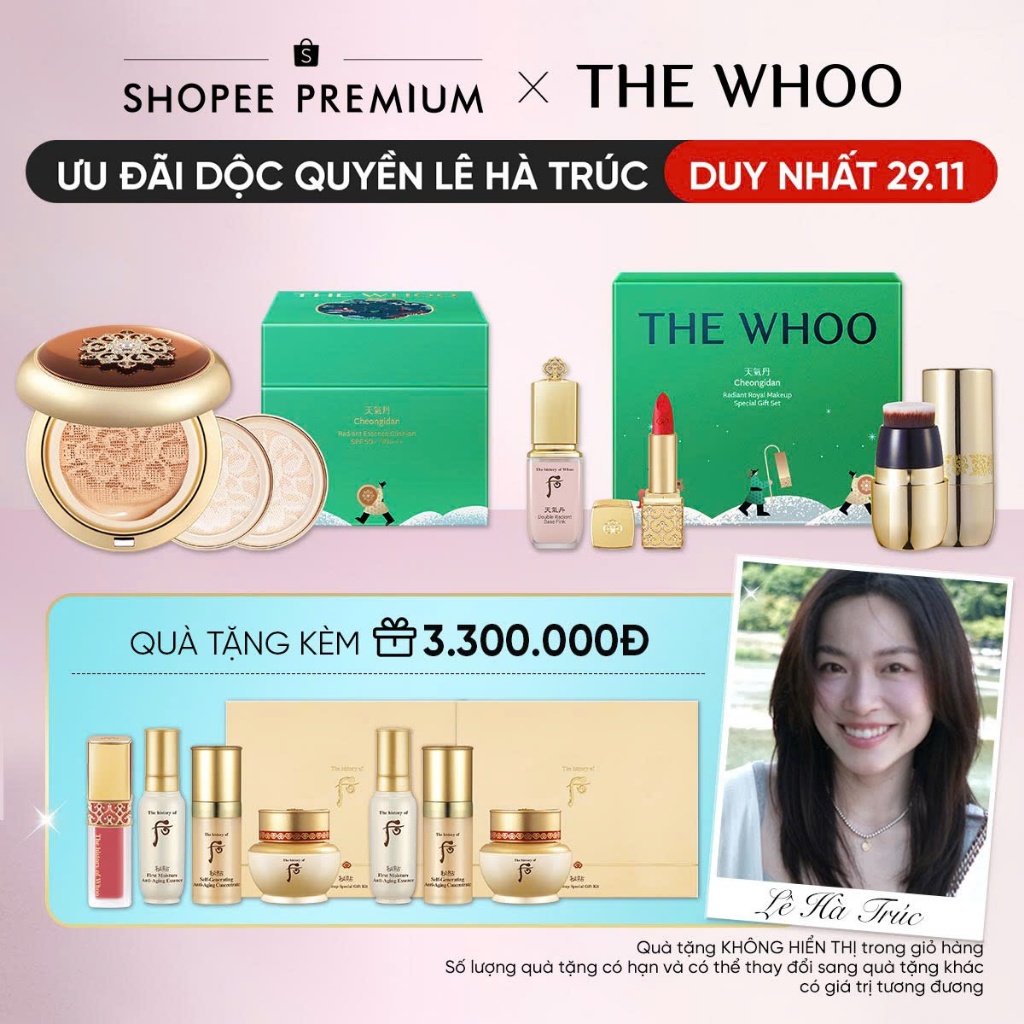 Lê Hà Trúc X Whoo X [Phiên Bản Đặc Biệt] [Tặng Kèm 2 Lõi]Phấn Nước Trang Điểm Chống Lão Hóa Cheon Gi Dan Essence Cushion