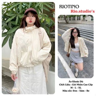 Áo khoác gió nữ - Áo khoác dù Có Mũ Dây Rút Chắn Gió Chống Nắng - tia UV, Túi trong túi ngoài nón rộng Riotino G002