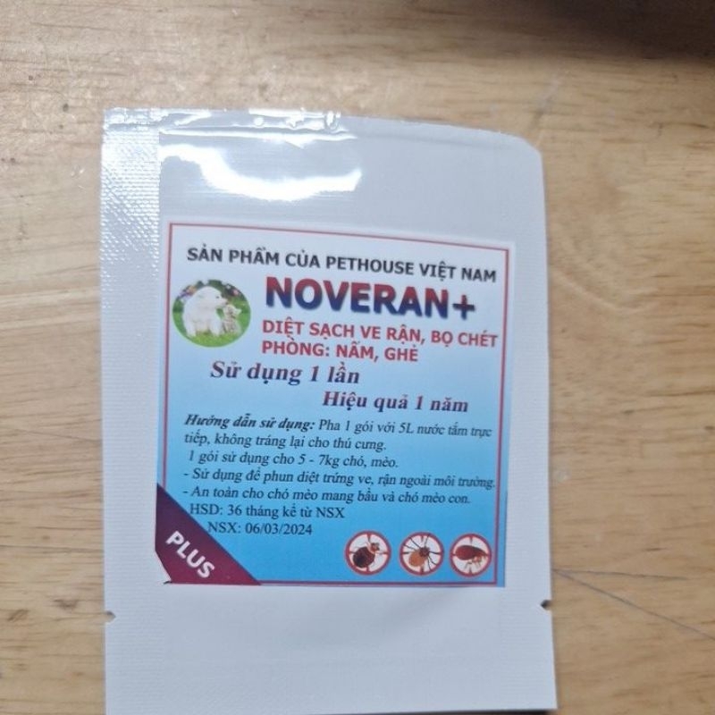 Combo 3 gói NOVERAN gói tắm diệt sạch sẽ ve, rận, bọ chét.