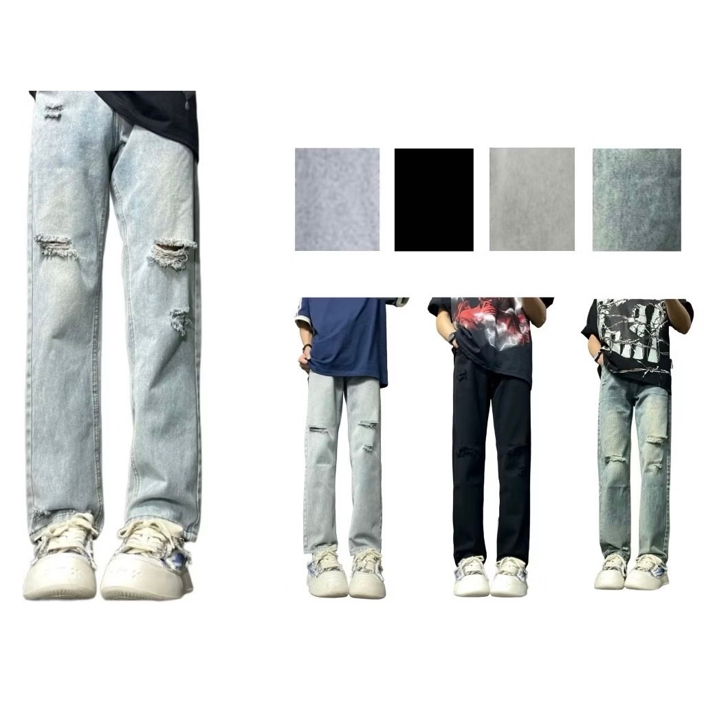 Quần Jean Nam Rách Gối 4 Màu, Thời Trang Cá Tính, Chất Liệu Denim Cao Cấp