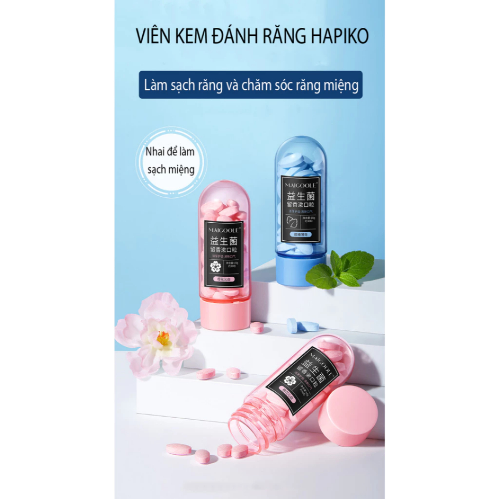 Viên Kem Đánh Răng HAPIKO MAIGOOLE - Viên Nhai Giúp Hơi Thở Thơm Mát, Trắng Răng, Viên Sủi Bọt Làm Sạch Răng Nhanh