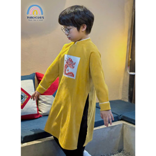 Áo dài cho bé trai mặc Tết size đại Magickids áo dài trẻ em in rồng chất text nhung mềm mịn kèm dây khánh AD24018