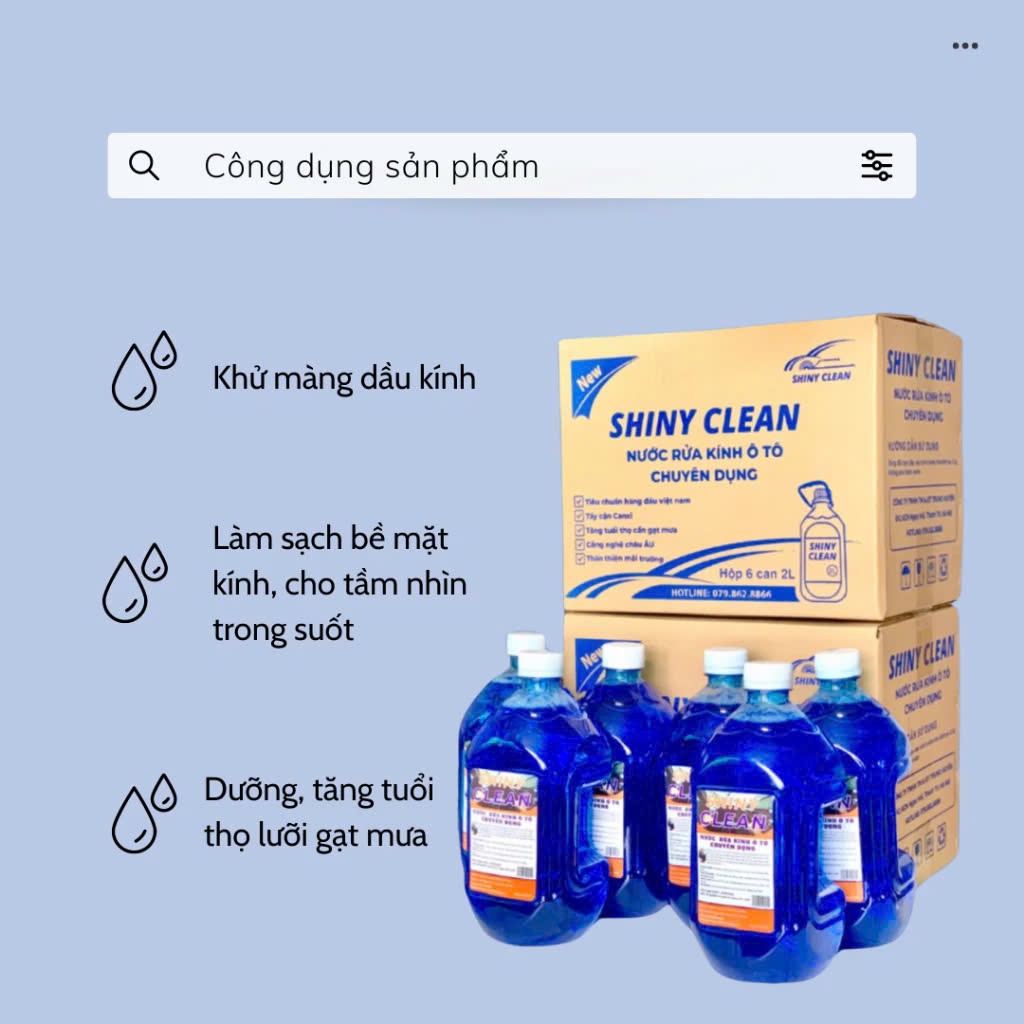 [ ĐÃ KIỂM ĐỊNH ] Nước Rửa Kính Ô Tô Chuyên Dụng SHINY CLEAN, Đổ Trực Tiếp (Không Pha)