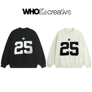  Áo sweater cổ tròn BST nỉ bông xám trắng form rộng nhiều hình phong cách Coquette Whose S22 