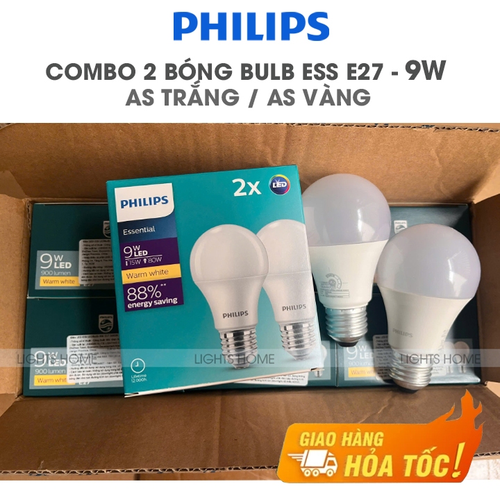 [HỎA TỐC HCM] Bộ 02 bóng đèn Philips LED bulb A60 - 9W - Siêu tiết kiệm