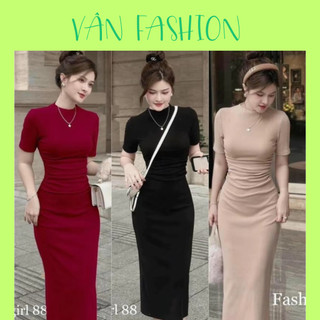 Đầm Cổ Tròn Ôm Body Thun Gân Tăm Chất Mềm Mịn Tôn Dáng Cực Xinh ( Freesize Dưới 58kg )