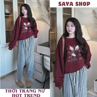  Set đồ nữ bộ đồ nữ nỉ thỏ phối cùng quần kẻ siêu hot thu đông 2024 SaYa Shop hcom3495 