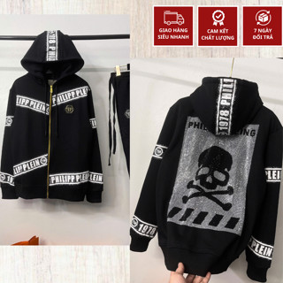 Áo Khoác Hoodie Zip Nam Philipp Plein Phối Khoá Vàng Siêu Chất - Áo Khoác Hoodie Nam Philipp Đính Đá Phía Sau