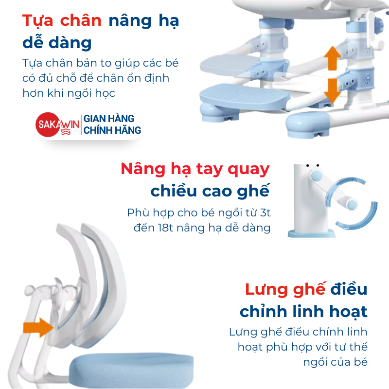 Ghế chống gù cho bé Sakawin G81 Ghế học sinh Tựa lưng thoáng khí Nâng hạ tay quay Cho bé từ3-15 tuổi | BigBuy360 - bigbuy360.vn