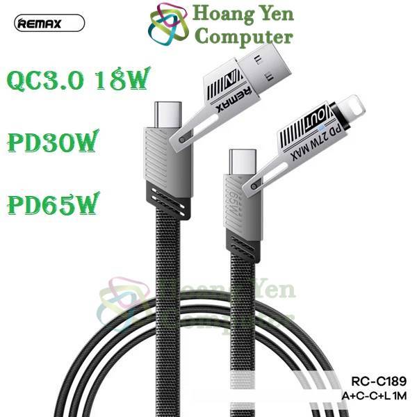Cáp Sạc Đa Năng 4 IN 1 Remax RC-C189, Sạc nhanh QC3.0 PD27W PD65W - BH 1 Năm Chính Hãng - Hoàng Yến Computer