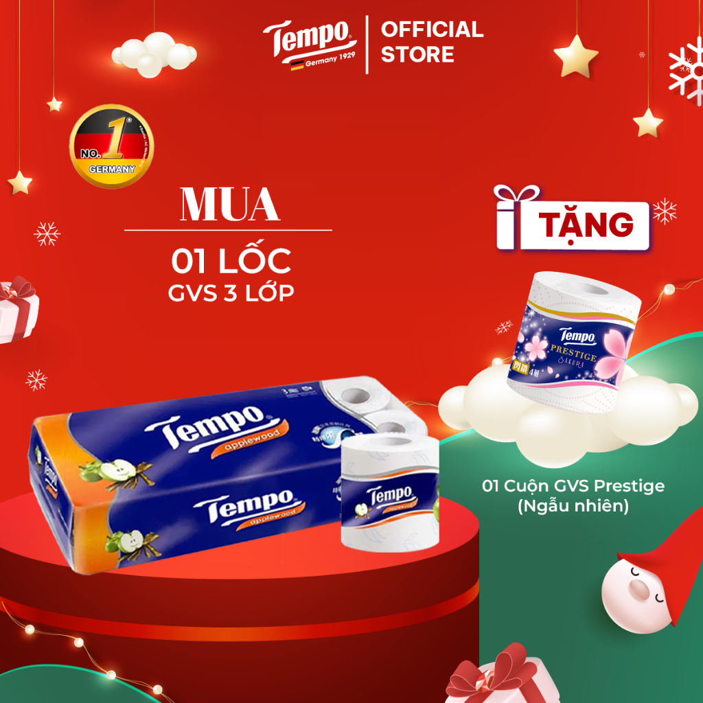 [Mua 1 Lốc Tặng 1 Cuộn Gvs 4 Lớp Prestige] Giấy Vệ Sinh Cao Cấp Tempo Toipa - 3 Lớp Bền Dai, An Toàn Cho Da (Lốc 10Cuộn)