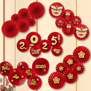  Set 6 Quạt Giấy Hình Lân  Chúc Mừng Năm Mới  Hoa Mai  Mẫu Trơn và Set 6 Bao Lì Xì Màn Kim Tuyến 