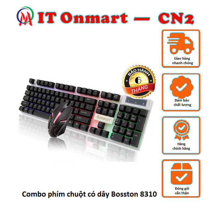 Combo bàn phím + chuột Bosston 8310 Led, combo phím văn phòng có dây