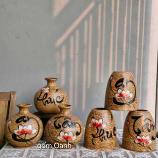 bình hút lộc thư pháp chuông mini cắm hoa để bàn trà, bàn làm việc, decor gốm Bát Tràng cao cấp