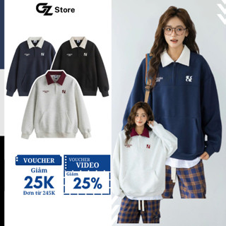 Áo Sweater Polo chất nỉ bông dày dặn logo thêu cao cấp form rộng nam nữ unisex Hàn Quốc - GZSWT17