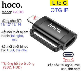  Đầu chuyển OTG  L to C  Hoco UA31 B kết nối điện thoại với thiết bị Type C như tai nghe  microphone  usb  thẻ nhớ 
