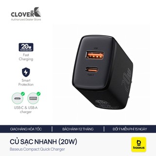 Củ Sạc Baseus 20W – 2 Cổng USB-A & Type-C, Sạc Nhanh An Toàn Cho iPhone & Android