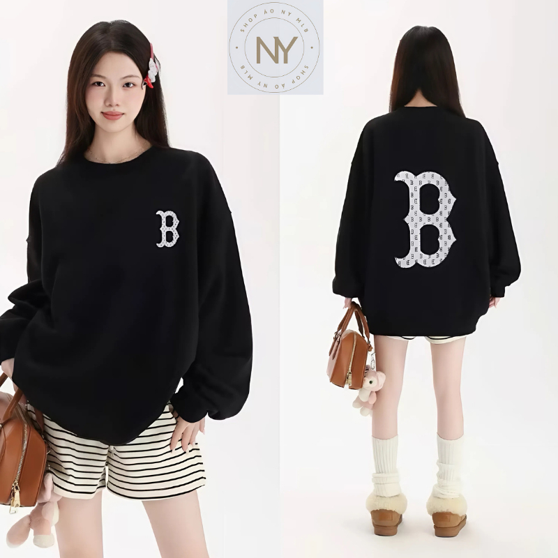áo nỉ sweater NY MLB cho nam chữ B mạnh mẽ đơn giản