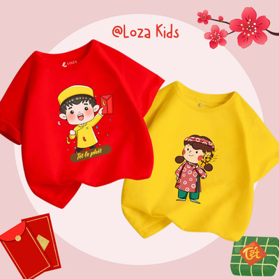 Áo thun cho bé trai, bé gái tết cổ truyền Việt Nam 2026 - Áo tết cho bé size từ 15-40kg Loza Kids AT029