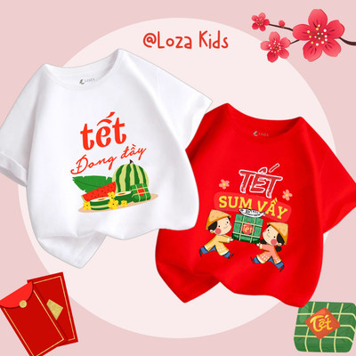 Áo Tết sum vầy cho bé - Áo thun cho bé trai, bé gái size từ 15-40kg Loza Kids AT030