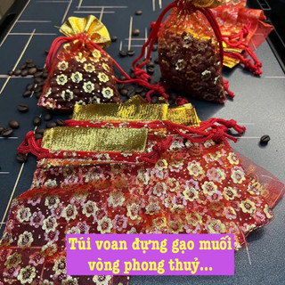 Túi Voan dây rút, túi voan đỏ đựng gạo muốn, đồ phong thuỷ
