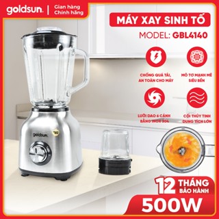 Máy xay sinh tố Goldsun GBL4140- 500W, dung tích 1.5 lít kèm 2 cối xay thuỷ tinh có lưỡi dao 6 cánh inox 304 không gỉ
