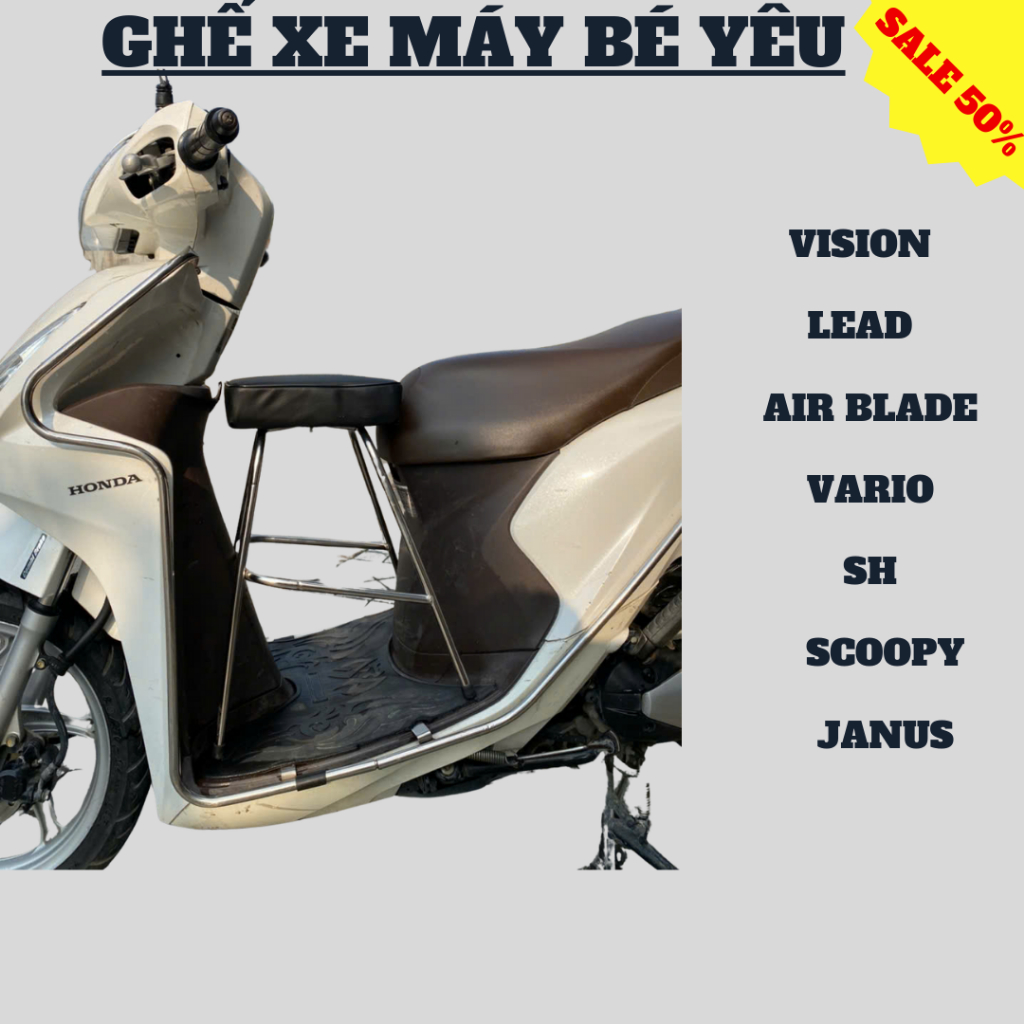Ghế Ngồi Xe Máy Cho Bé Các Loại Xe Ga Vision,lead,scoopy.Ghế đôn xe máy