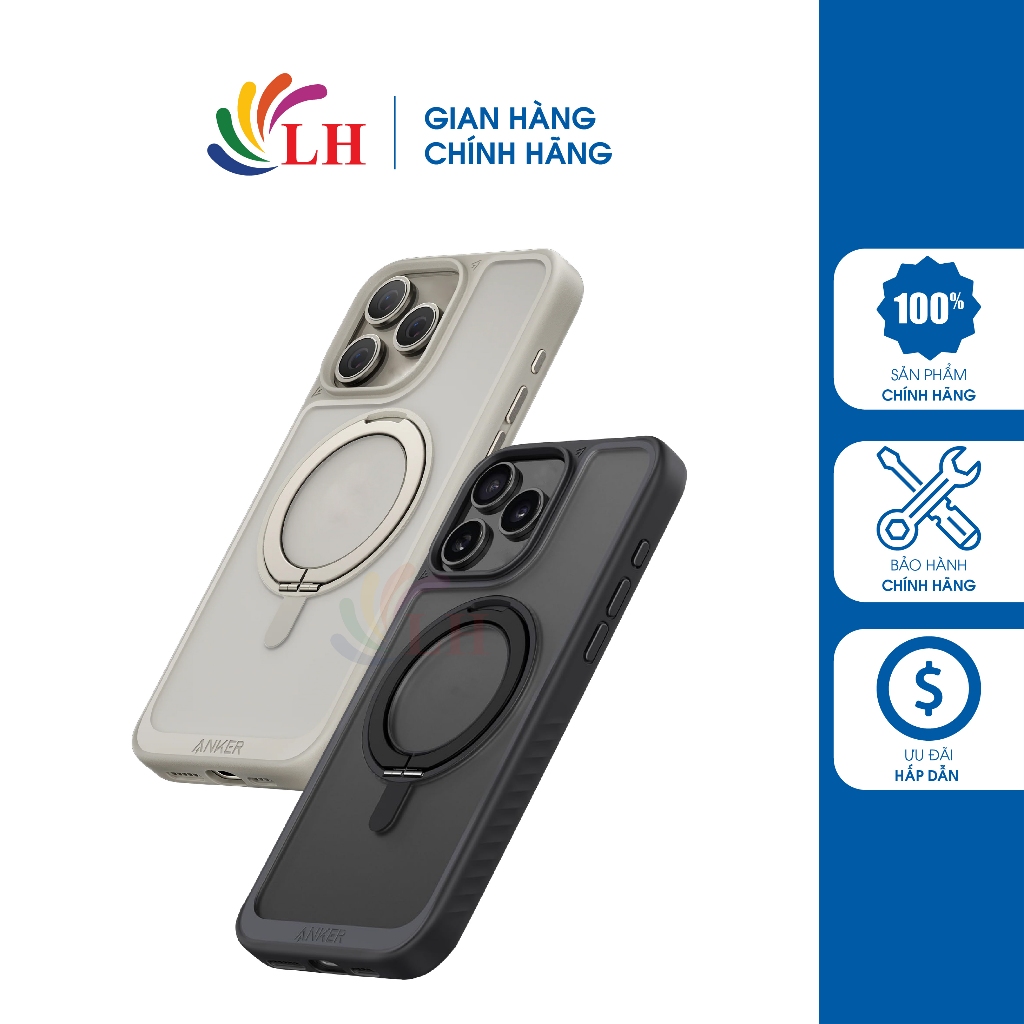 Ốp lưng Anker MagGo Magnetic 360 Ring Stand dành cho iP 16 Pro Max/16 Pro - Hàng chính hãng