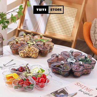 Khay đựng bánh kẹo tết, mứt tết trái tim 5 ngăn xoay 360 độ vân sóng sang trọng trang trí tết 2025