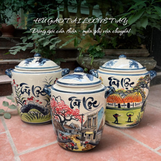 Chum đựng gạo bằng sứ, hũ gạo tài lộc, chum đựng gạo phong thuỷ gốm sứ Bát Tràng Hàng Loại 1 Cao Cấp