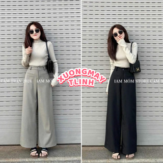  Quần Vải Suông Túi Ngang 2 Màu Đen Be Siêu Tôn Dáng Quần Ống Rộng Công Sở Đi Làm Đi Học 