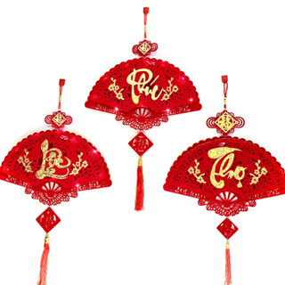 Set 3 Khánh Quạt (Phúc Lộc Tết) size 45cm Dây Treo Nhung Đỏ Chúc Mừng Năm Mới .Phụ Kiện Trang Trí Tết 2025 - TIPT HN1