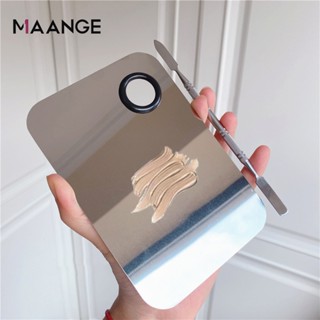 MAANGE Khay Pha Trộn Kem Nền, Son Môi Bằng Inox Hình Chữ Nhật Chuyên Dụng Cho Makeup 1614 (1 khay + 1 Thìa)