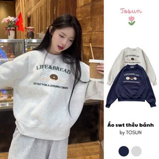 Áo Sweater Nỉ Bông Form Boxy Thêu Bánh Bản Premium Mẫu Hot 2024